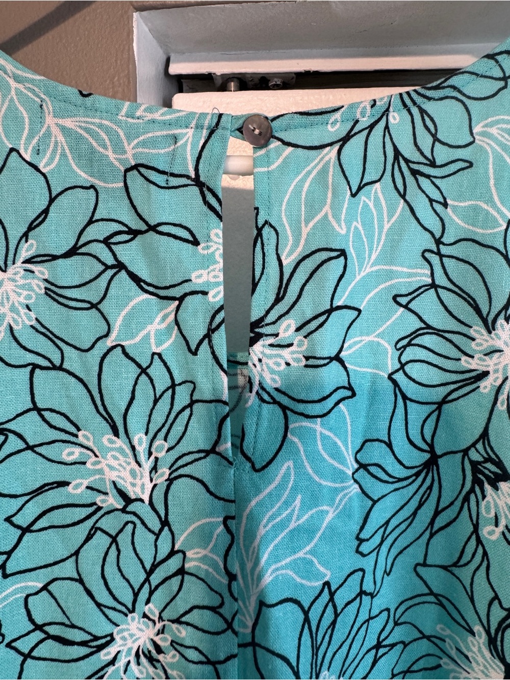Minimalist Teal Floral Linen Blend A-Line Dress - Small/medium - Picture 7 of 11
